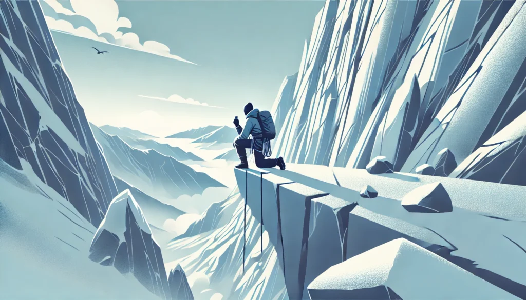 A mountain climber at the edge of a cliff